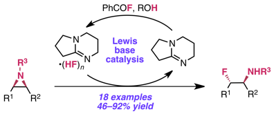 Synthesis of β-Fluoroamines by Lewis Base Catalyzed Hydrofluorination of Aziridines